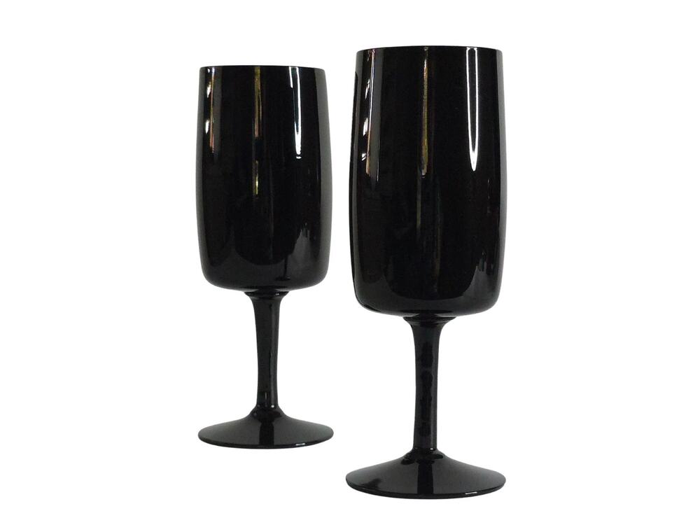Swedish Black Crystal Water Goblet Wine Glasses, Bjorkshult Scandi, Set of 2